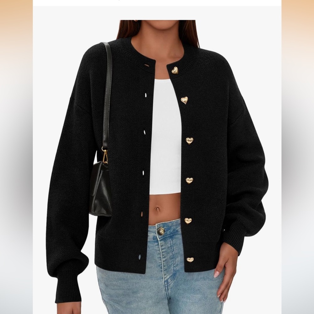 Black Cardigan with Heart Buttons